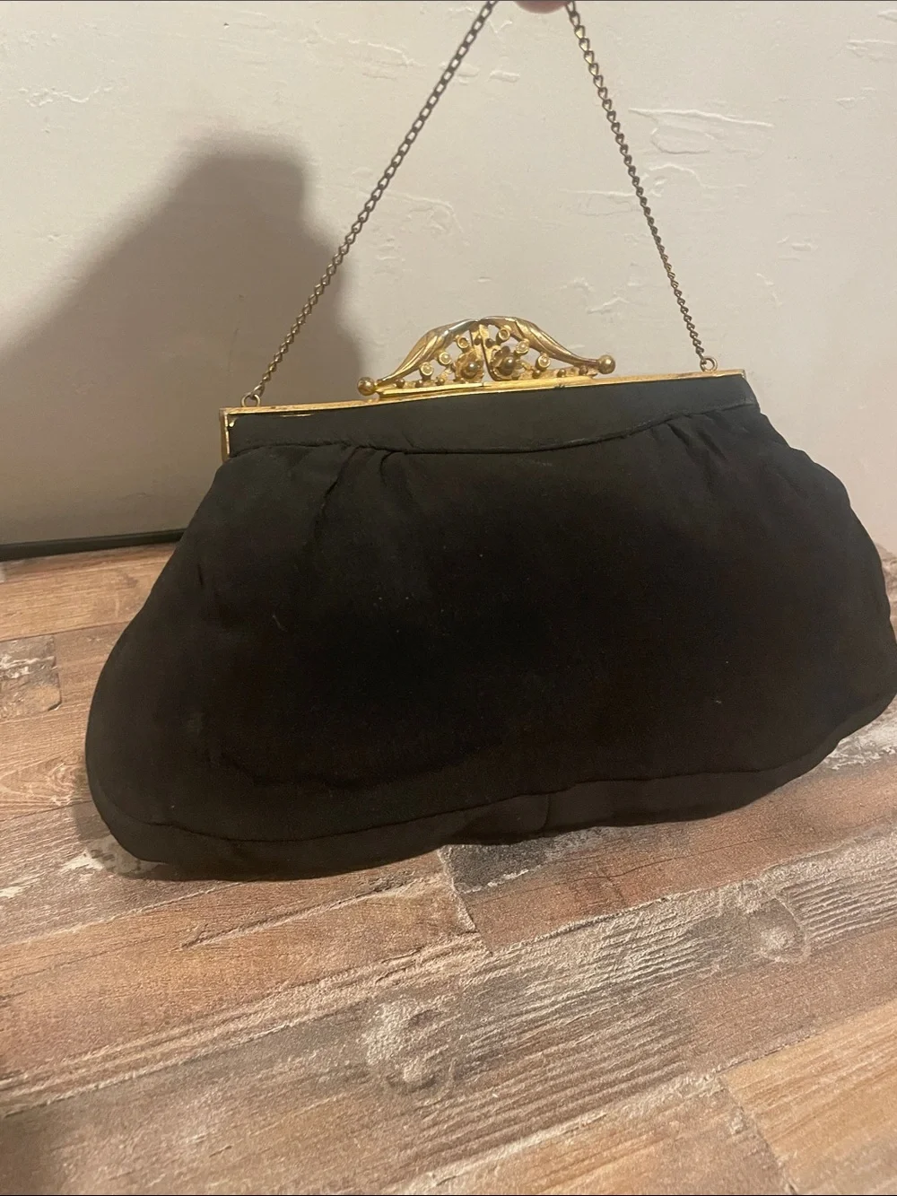 1950, Small, Black, Evening Clutch with Gold Frame, vintage